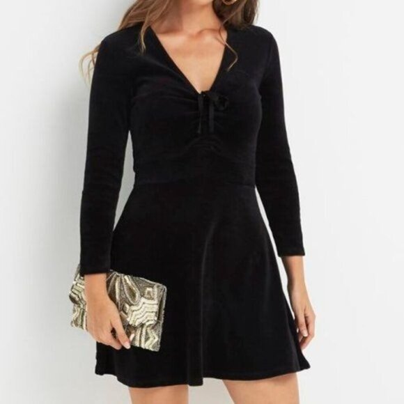 JUICY Couture Velvet A Line VNeck Black Mini Dress - Picture 2 of 5